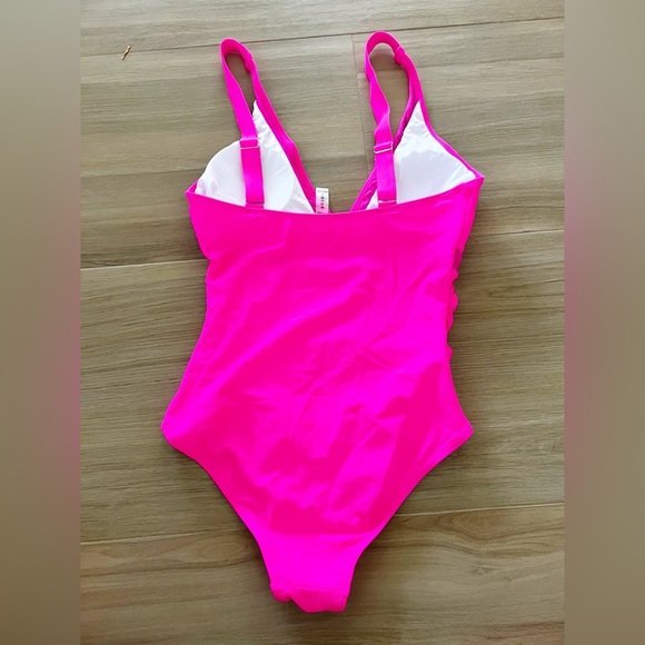 Women Pink Sexy Mesh Tummy Control Swimsuit High Waisted Bathing Suit Small - Picture 7 of 7